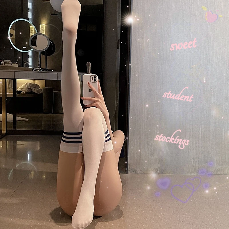 

Милые прозрачные студенческие длинные студенческие чулки в японском студенческом стиле, длинные чулки выше колена в полоску, сексуальные женские чулки