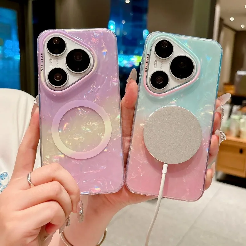 Fashion Magnetic Matte Gradient Color Transparent Case with Collision Protection and Skin-Friendly Texture