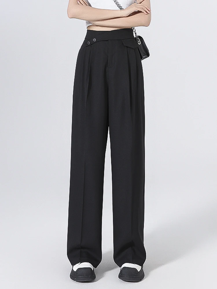 Fashion High Waisted Wide Leg Pants Office Ladies Trousers Yellow Black  Plain Pants