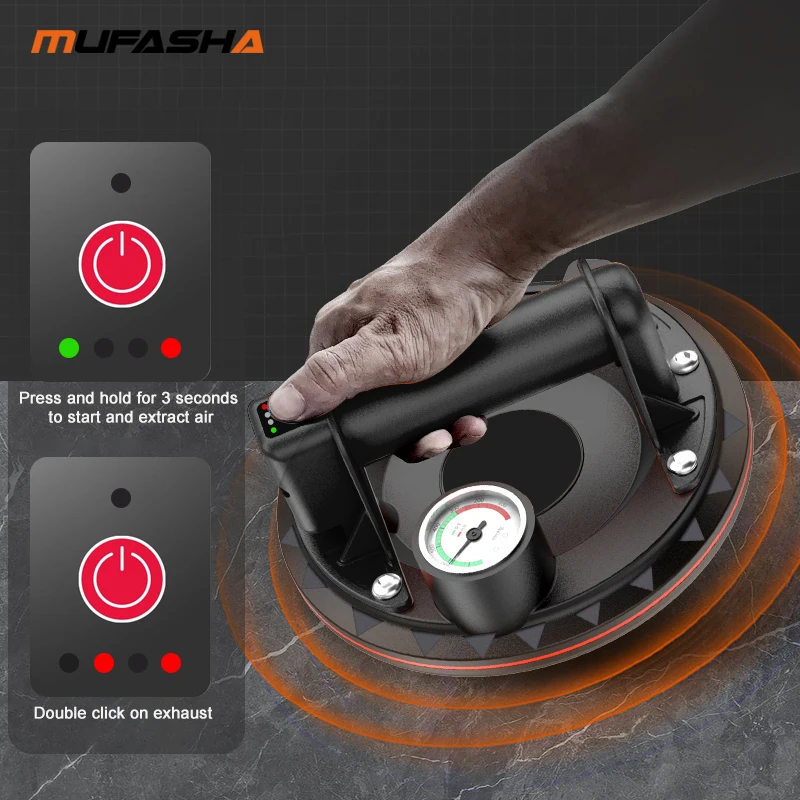 MUFASHA-Electric Vacuum Suction Cup Rough Surfaces Glass Tile Rock Board Visible Pressure Gauge 8" Auto-Air Replenishment vacuum suction cup vacuum sucker