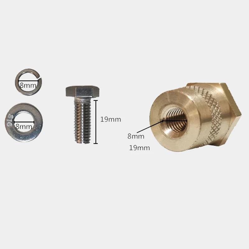 M8 Battery Terminal Connector Brass Tone Post Adapter Internal and External Threads with Stainless Screws Modified Accessories