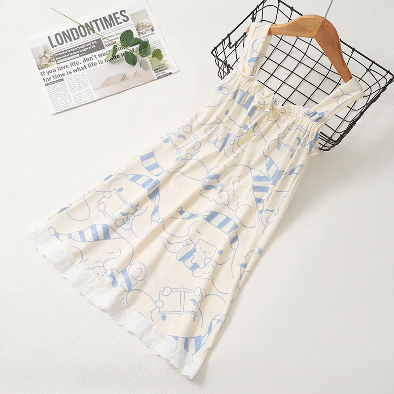 Kawaii Children's Nightdress Pyjamas Girls New Cartoon Summer Thin Little Girls Halter Pajamas Vest Nightdress Home Wear