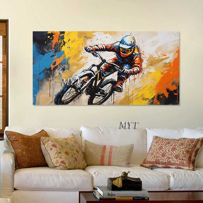 

3D Figure Abstract Canvas Picture Motorcyclists Hand Drawing Christmas Decorations Wall Unframed Man Portrait Art Painting