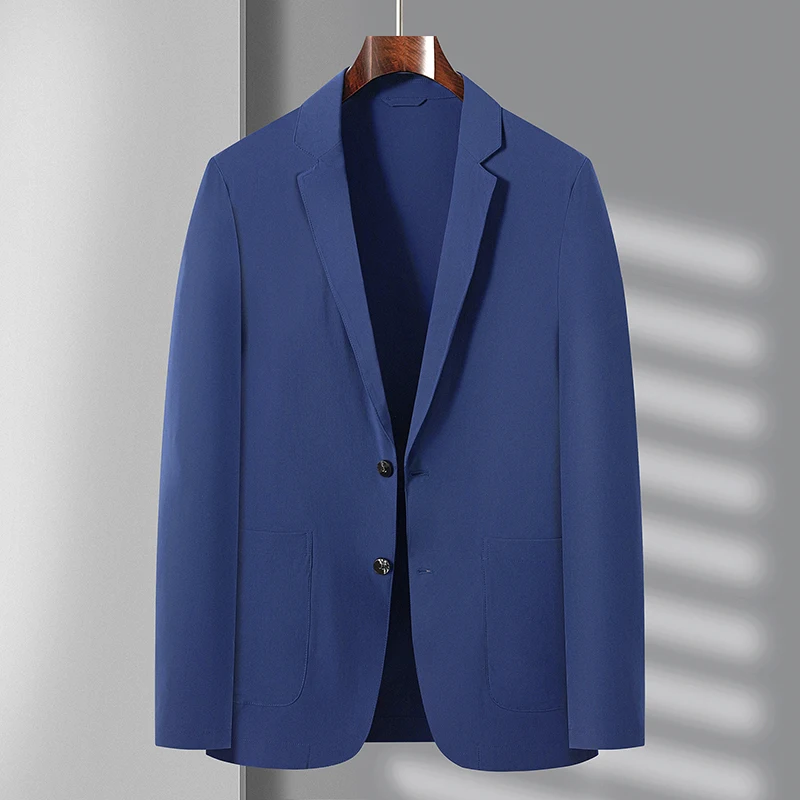 

2024 Spring Summer Men Blue Gray Black Blazers Thin Cool Breathable Fabric Notched Collar Suit Jacket Male Outfits Work Fashion