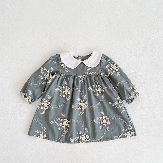 Girls Sister Clothes Flower Embroidered Design Long Sleeve Doll Cotton Collar Rompers Infant Skirt Romper Cute Dress Outfit