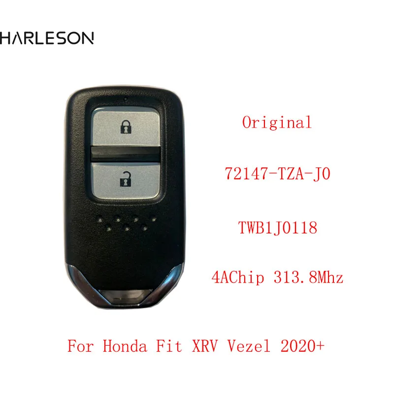 Original 2Buttons Remote Smart Car key 4AChip 313.8Mhz FSK For Honda Vezel Fit XRV 2020 72147-TZA-J0 TWB1J0118 original   logo 313 8mhz 47chip keyless smart car remote key 72147 t5a j01 for oem honda fit city jazz shuttle vezel 2014