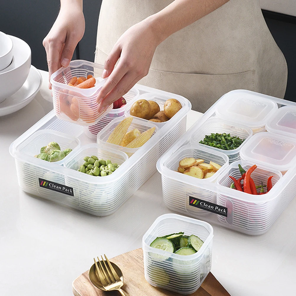 

Food Storage Containers with Lids Airtight Plastic Storage Box Reusable Fresh Keeping Organizer for Fish Meat Fruits Vegetables