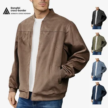 American Style Men's Suede Jacket Zipper Long Sleeve Casual Outerwear Spring Autumn Fashionable Open Cardigan Coat