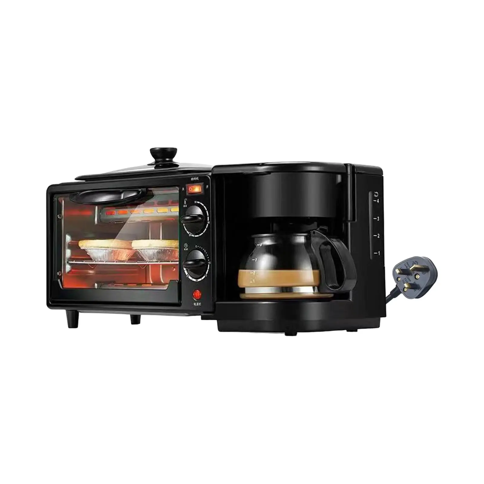 3 in 1 Breakfast Machine Oven Breakfast Maker Small Kitchen Appliances Breakfast Maker with Timer Non Stick Griddle for Sandwich
