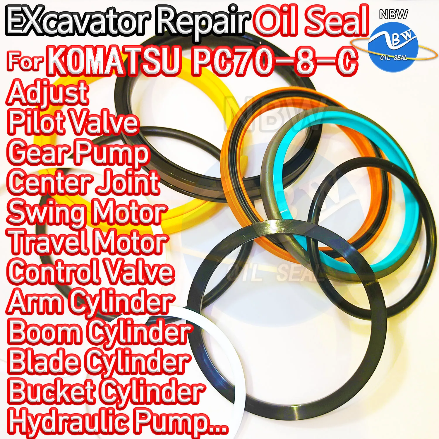 

For KOMATSU PC70-8-C Excavator Oil Seal Kit High Quality Repair PC70 8 C Adjust Swing Gear Center Joint Gasket Nitrile NBR Nok