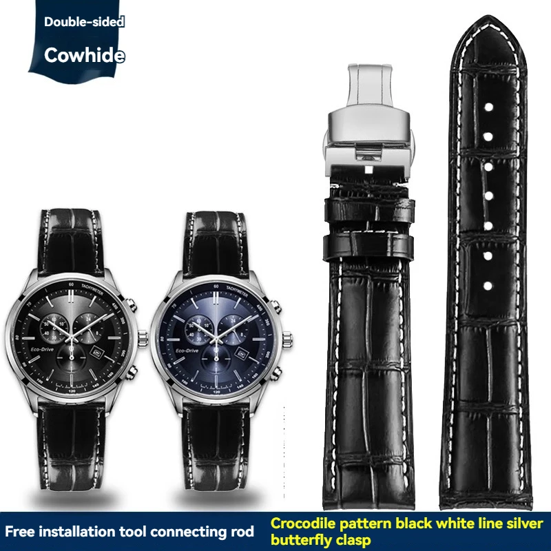 thumbnail image 1 of Correa de piel de vaca para reloj Citizen AT2140 Series AT2140-55L/E CA0615, correa de piel de vacuno para Omega Fossil Longines, pulsera de 20, 21 y 22 mm, color negro y azul, 1 of 5