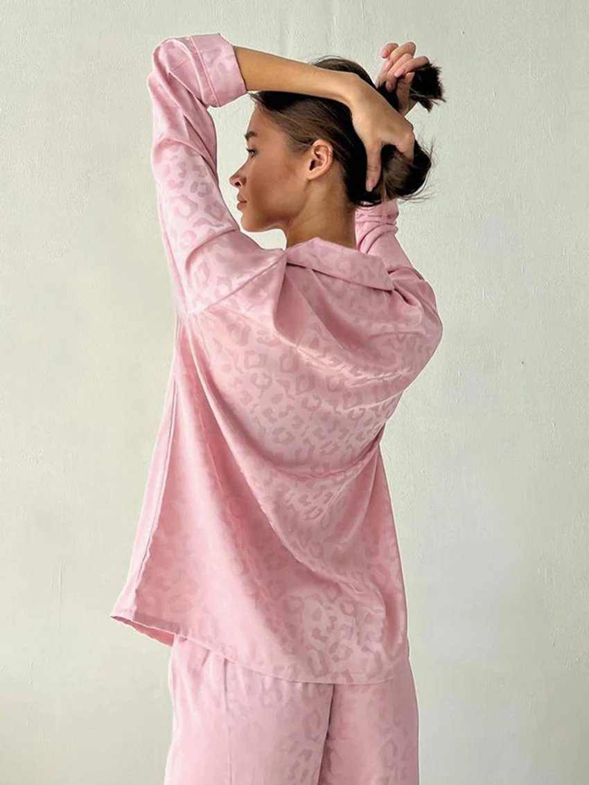 Marthaqiqi Casual Female Sleepwear Suit Long Sleeve Pajama Turn-Down Collar Nightgowns Pants Loose Spring Home Clothes For Women