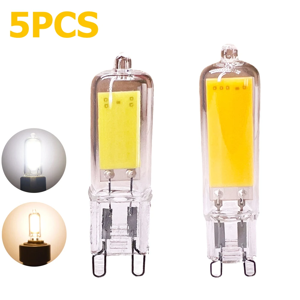 LED COB 전구, 할로겐 조명 교체, 따뜻하고 차가운 흰색 샹들리에, G9, 7W, 9W, 12W, 15W, AC 220V, 50W-70W, 5 개