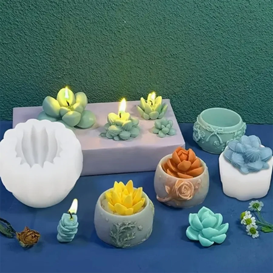 9pcs-DIY Succulent Plant Silicone Mold - Cactus Candle Mold Silicone, Plant Handmade Silicone Mold, Resin Art and Decoration