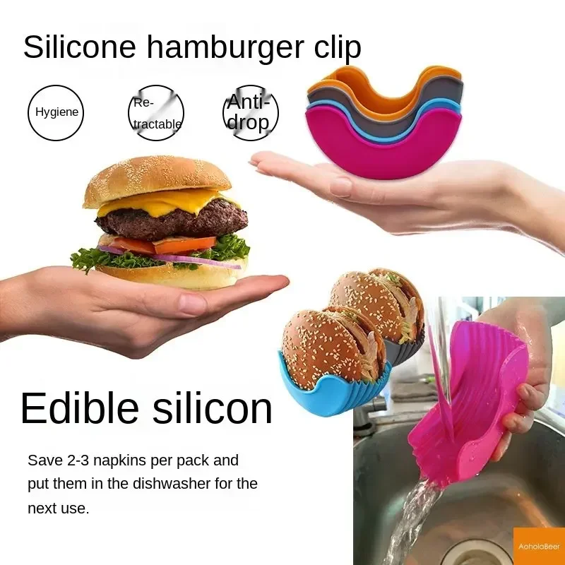 Burger Holders Reusable Anti-dirty Hands Silica Gel Sandwiches Holder Box Beef Press Patty Melt Hamburger Bun Shell Kitchen Tool