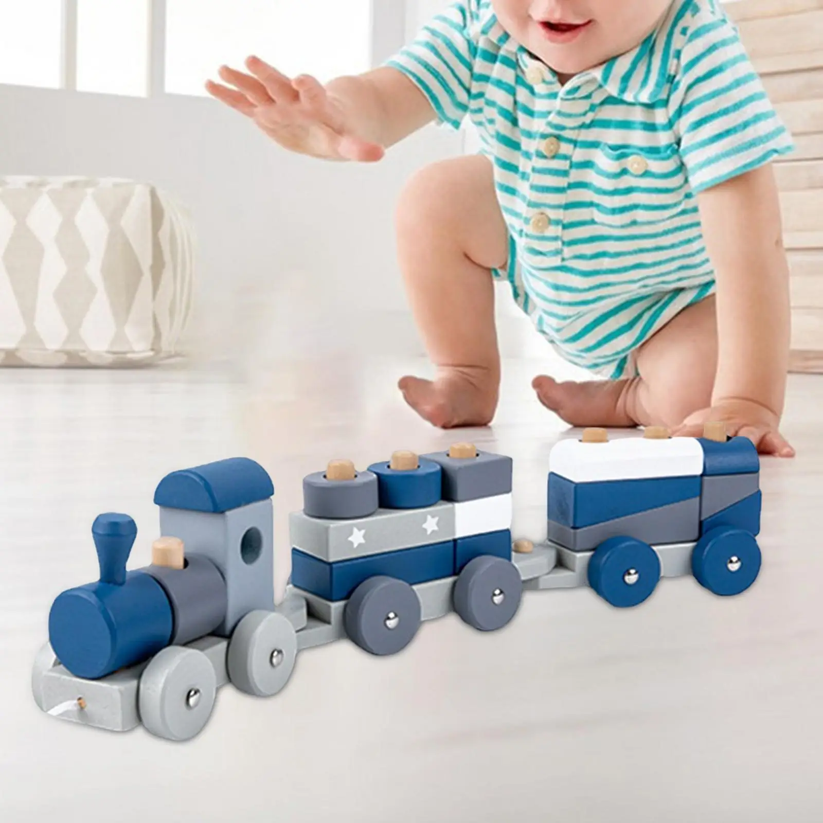 Wooden Stacking Train Montessori Shape Blocks Education Toys for Girls Boys