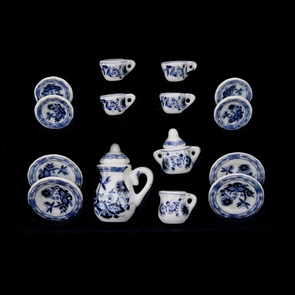 Ceramic Dollhouse Miniature Tea Set Kettle Tray Doll House Cup Model Set Tableware Flower Miniature Porcelain Tea Cup Set