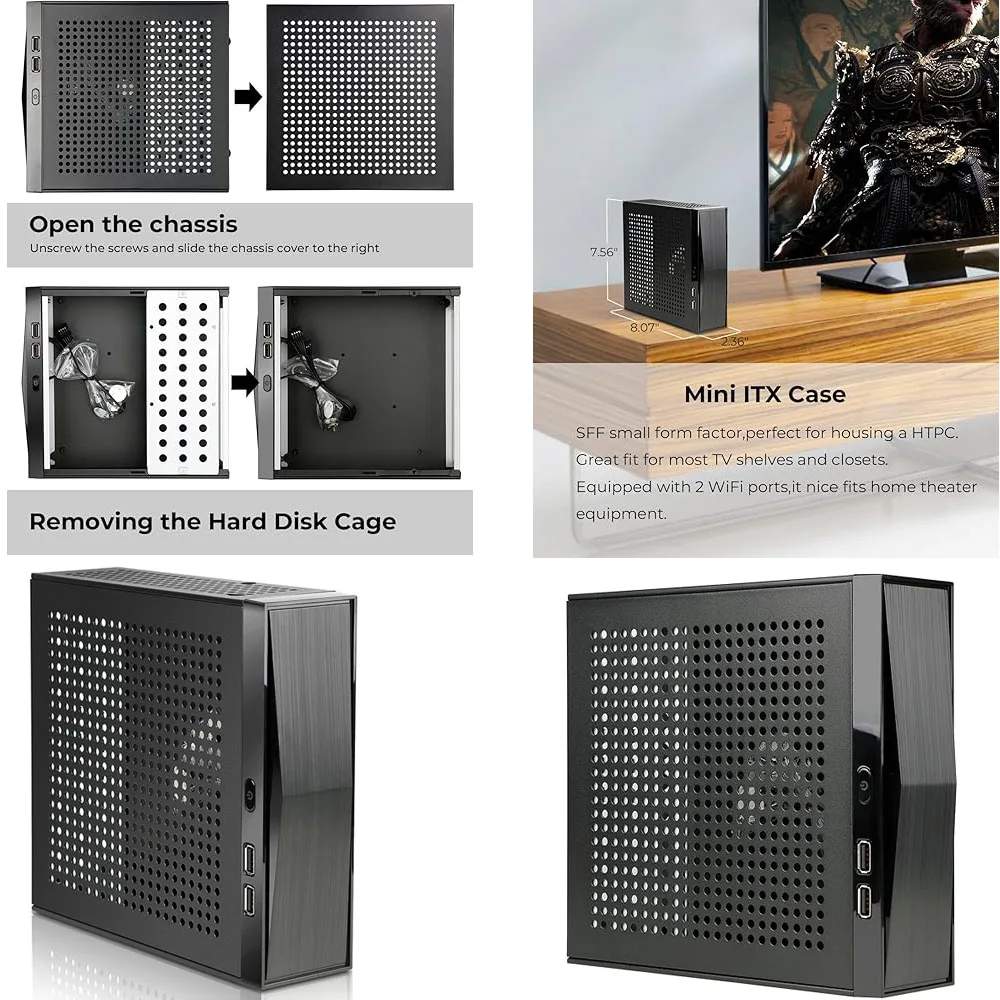 섀시 컴퓨터 케이스 미니 타워 다중 표면 방열판 미니 ITX 마더보드용 강력한 방열 HTPC 170*170mm 케이스