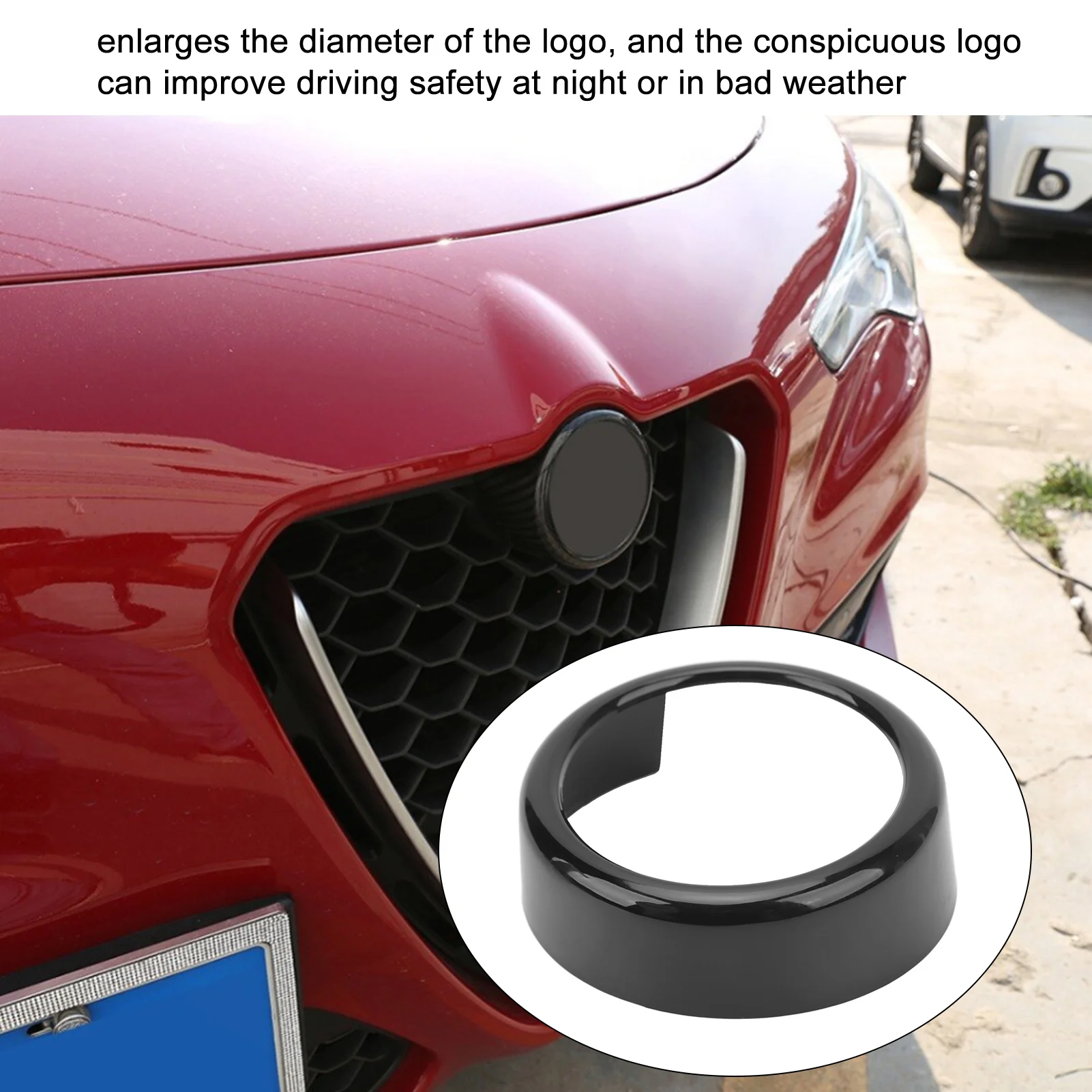 Car Stickers Exterior Trim Stickers Front Grille Emblem Ring Anti Aging Glossy Black Easy To Install Stylish for Giulia Stelvio car stickers car front grille decoration