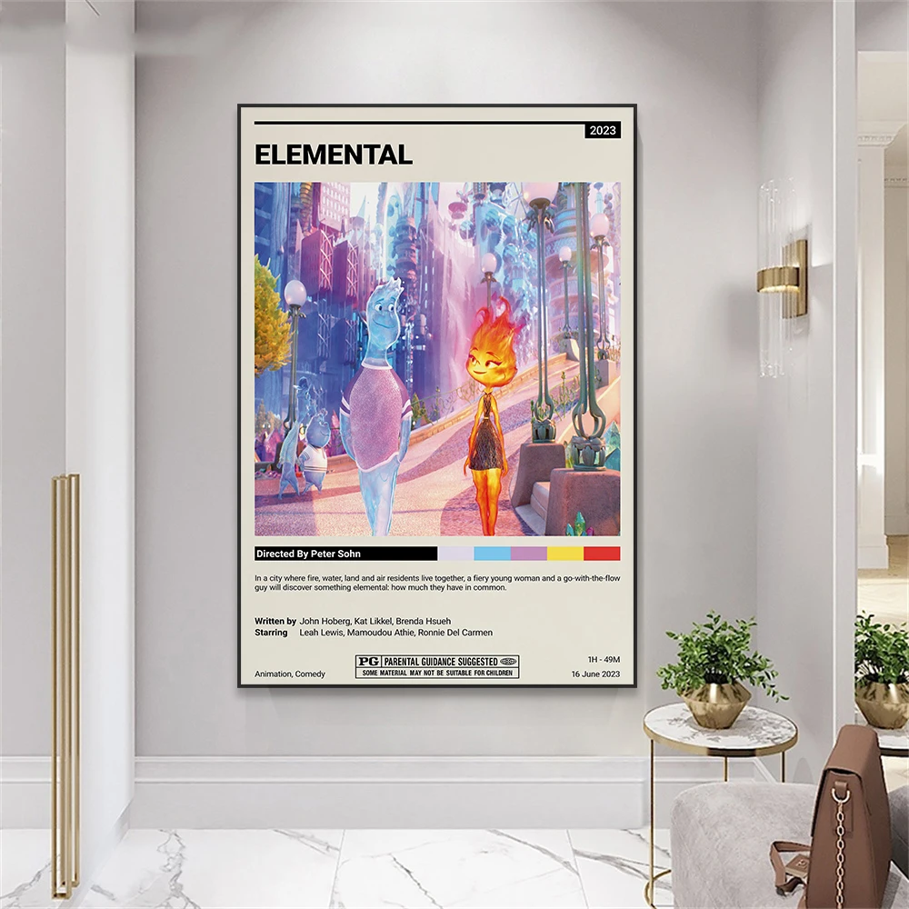 Disney Movie Elementale Movie Poster Elementale Funny Movie Prints Vintage Retro Art Print Canvas Painting Home Room Decor Gift