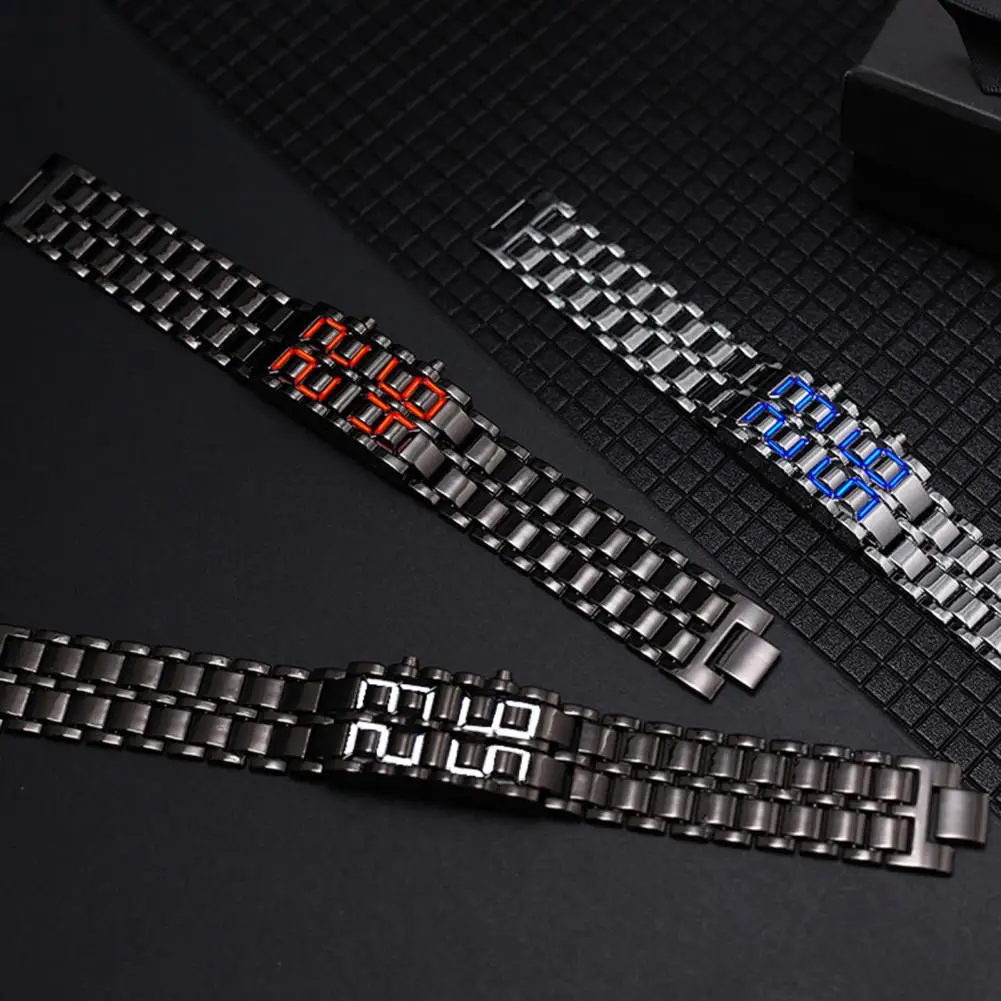 Digital Watch Large Screen Electroplated High Accuracy Decorative Cool Style Individual Stainless Strap Men Wristband