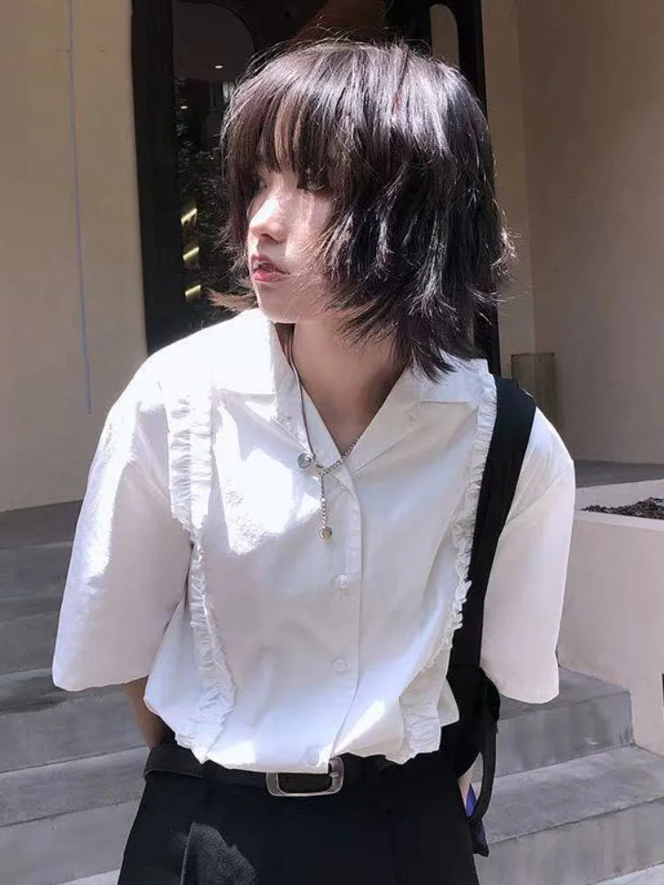 

Japanese Elegant Vintage White Women Blouse Ruffled Sweet Loose Casual Ladies Top Y2k Aesthetic Harajuku Spring Fashion Blusas