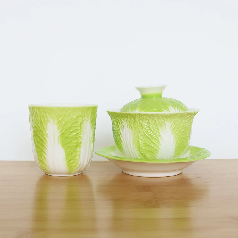Baicai covered bowl, Yangzhi jade white porcelain tea bowl, ceramic tea set, Kung Fu teas set with lid, gaiwan 180ml，gift