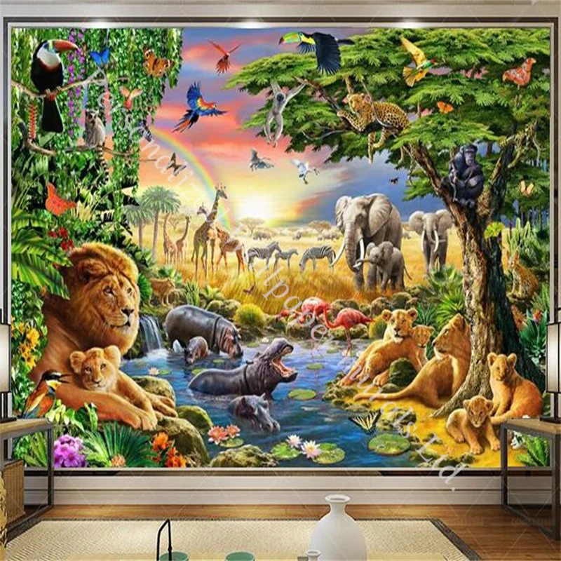 

3d фотообои с изображением тропических джунглей животных мира, Настенные обои для гостиной, спальни, фона для детской комнаты, обои, домашний декор