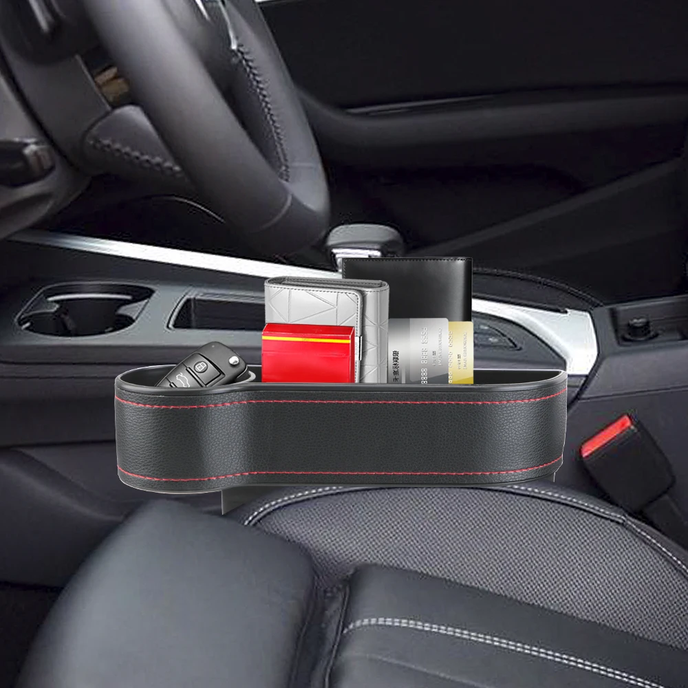 Car Organizer Seat Gap Slit Box With Charging Hole Leather Car Seat Gap Storage Box