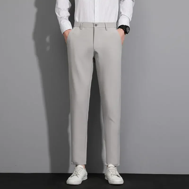 thumbnail image 1 of Pantalones de traje de hombre de talla grande Pantalones de verano rectos para hombre Negro Lujoso coreano Reseñas Muchas prendas de trabajo baratas 2024 Tela nueva en, 1 of 5