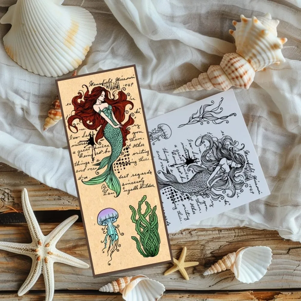 Mermaid clear stamps for card making jellyfish fish coral rubber stamps under the sea cards scrapbooking stamp transparent paper clear stamps