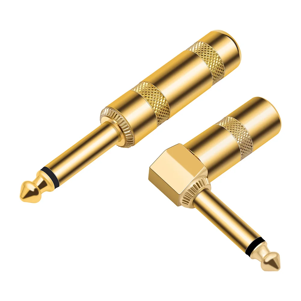 2Pcs 6.35mm Audio 1/4 Inch TS Plug DIY Straight Head 90 Degree Right Angle Head Plug Male Straight Head 90 Degree Elbow Plug