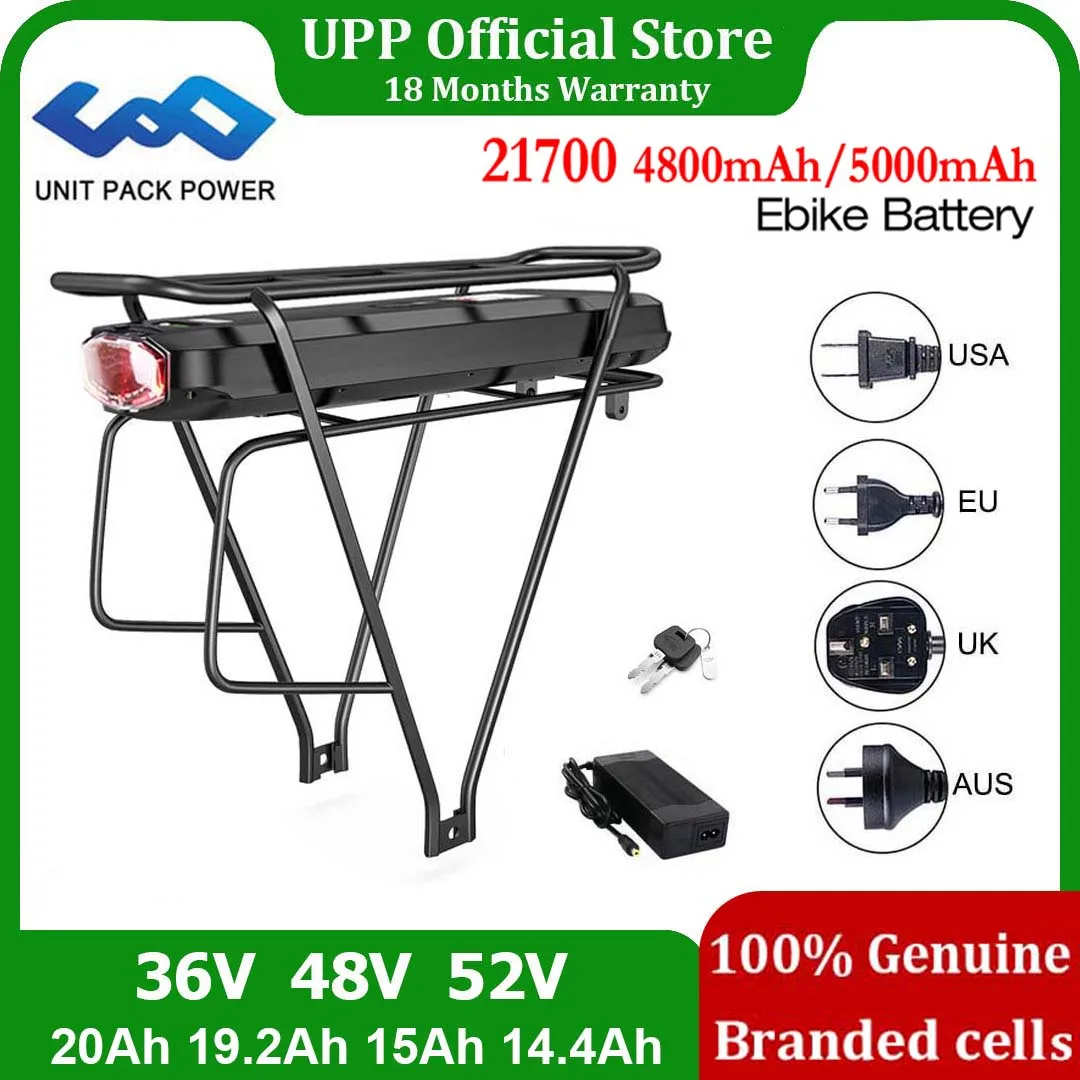 21700 Rear Rack Bicycle Battery Branded Cell 36V 20Ah 48V 15Ah 52V 15Ah ...