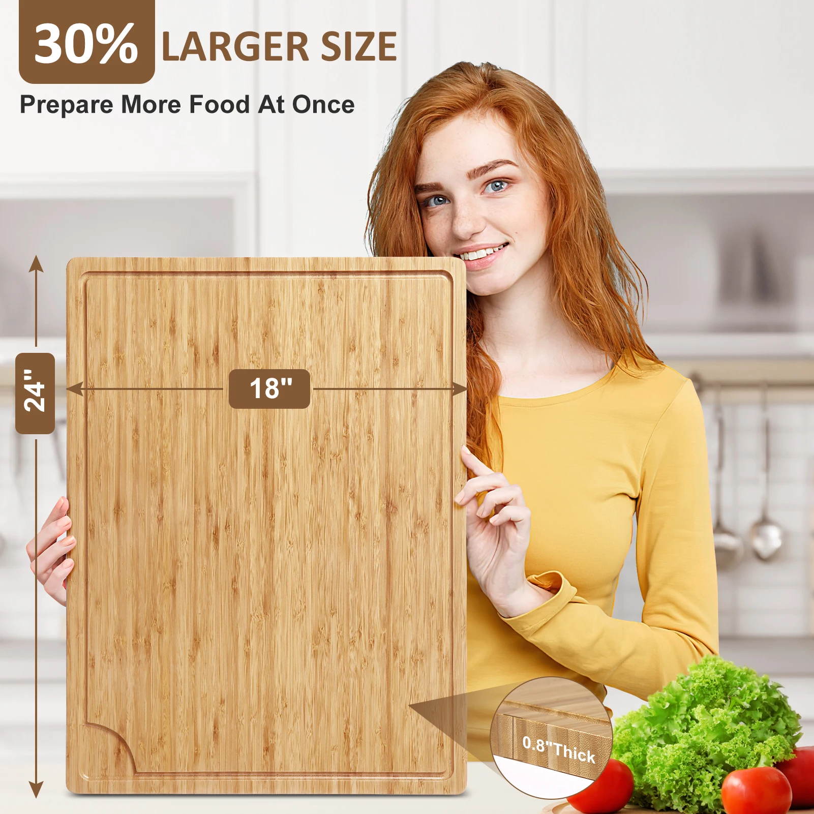 Extra Large Bamboo Wood Cutting Board,Kitchen Wooden Chopping Board with Juice Groove, Reversible Butcher Block Cutting Board