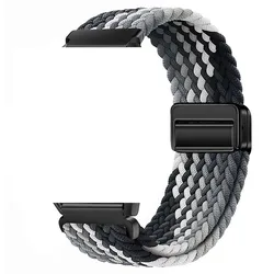 Magnetic Buckle Elastic Woven Nylon Wristband Strap, 20mm & 22mm - 20mm (9 Gradient Black)