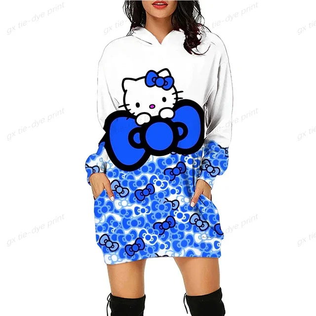 Sudadera de gran tamaño para mujer, con estampado de HELLO KITTY, cuello redondo, manga larga, estilo vintage, ropa informal para mujer, otoño y primavera, ajustada