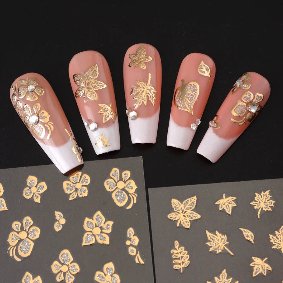 3D Shiny Brozing Golden French Lines Nagelaufkleber Silbrig Glitzer Schmetterlinge Blumen Ahornblätter Transfer Sliders Nagelaufkleber – Detail 13