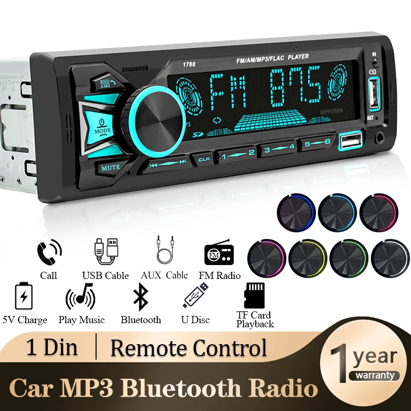 Car Radio 1din Srereo MP3 Player Bluetooth FM Receiver With Remote Control AUX/U
