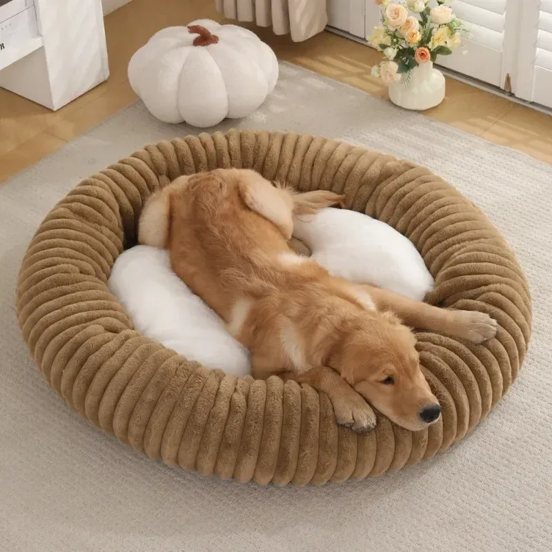 New Round Plush Pet Bed for Dogs & Cats - Self-Warming Winter Comfort Kennel & Mat Supplies