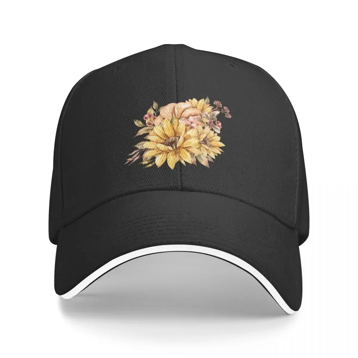 

Elegant watercolor fall pumpkin and sunflower print, autumn flower bouquet illustration Baseball Cap |-F-| Designer Man Women's