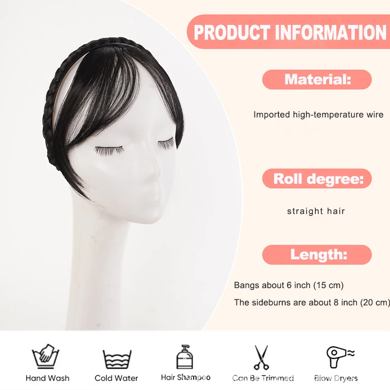 LUPU Elegant Synthetic Hair Extension Band Black Brown Braided Hairband Lightweight Fluffy Front Hair Piece for Women