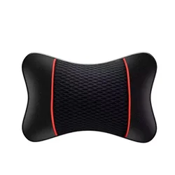 Universal Car Seat Headrest Leather Neck Memory Foam Pillow - Travel Comfort Cushion (Black red)