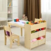 AOOU Kids Art Table and 2 Chairs, Toddler Craft Drawing Desk with Large Storage Shelves, 4 Storage Bins and Paper Roll 3