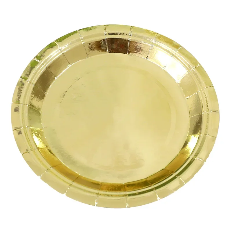 Disposable Tableware Set, Paper Plates and Cups, Monochromatic, Gold, Silver Wedding, Birthday Party Supplies, New Year, 10Pcs,