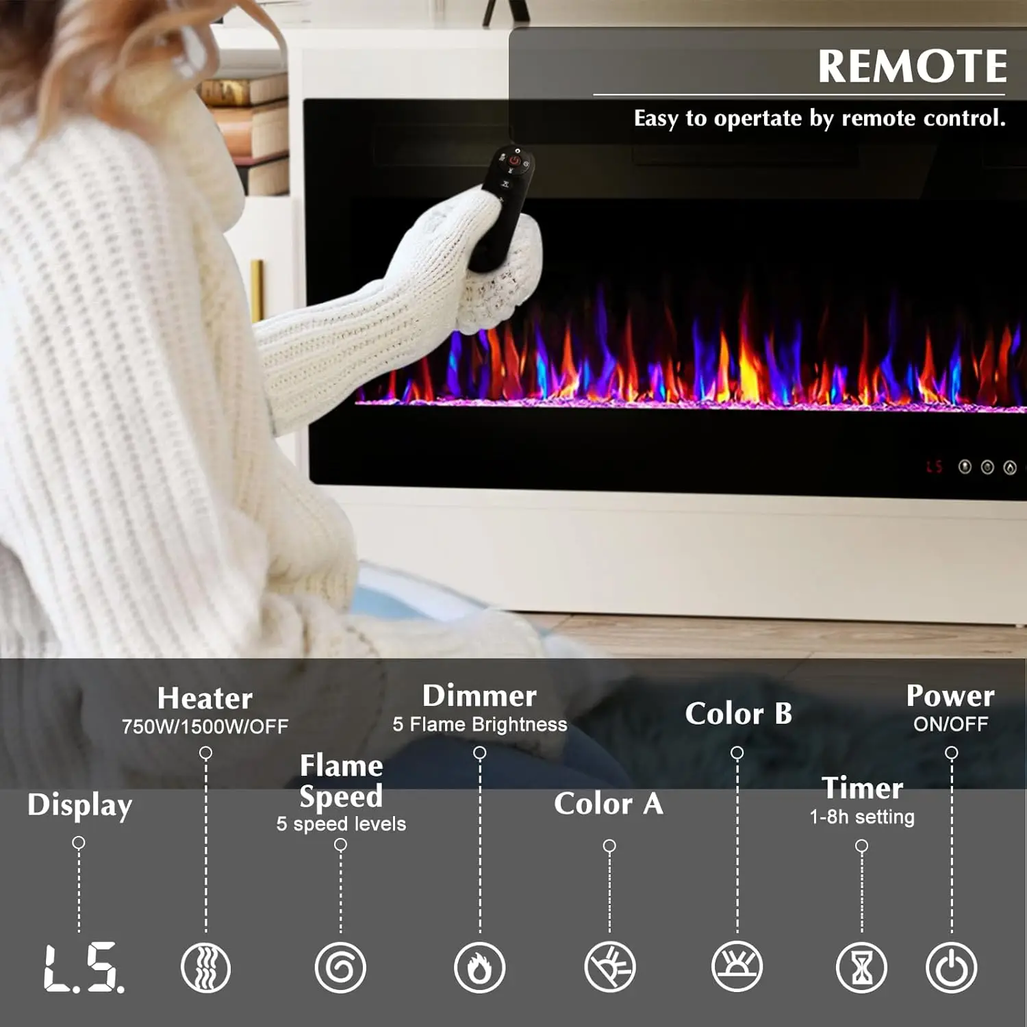 Fireplace tv Stand with 36 inch Fireplace Up to 80" TVs,LED Light Entertainment Center and Storage, 70" Modern Wood Media TV