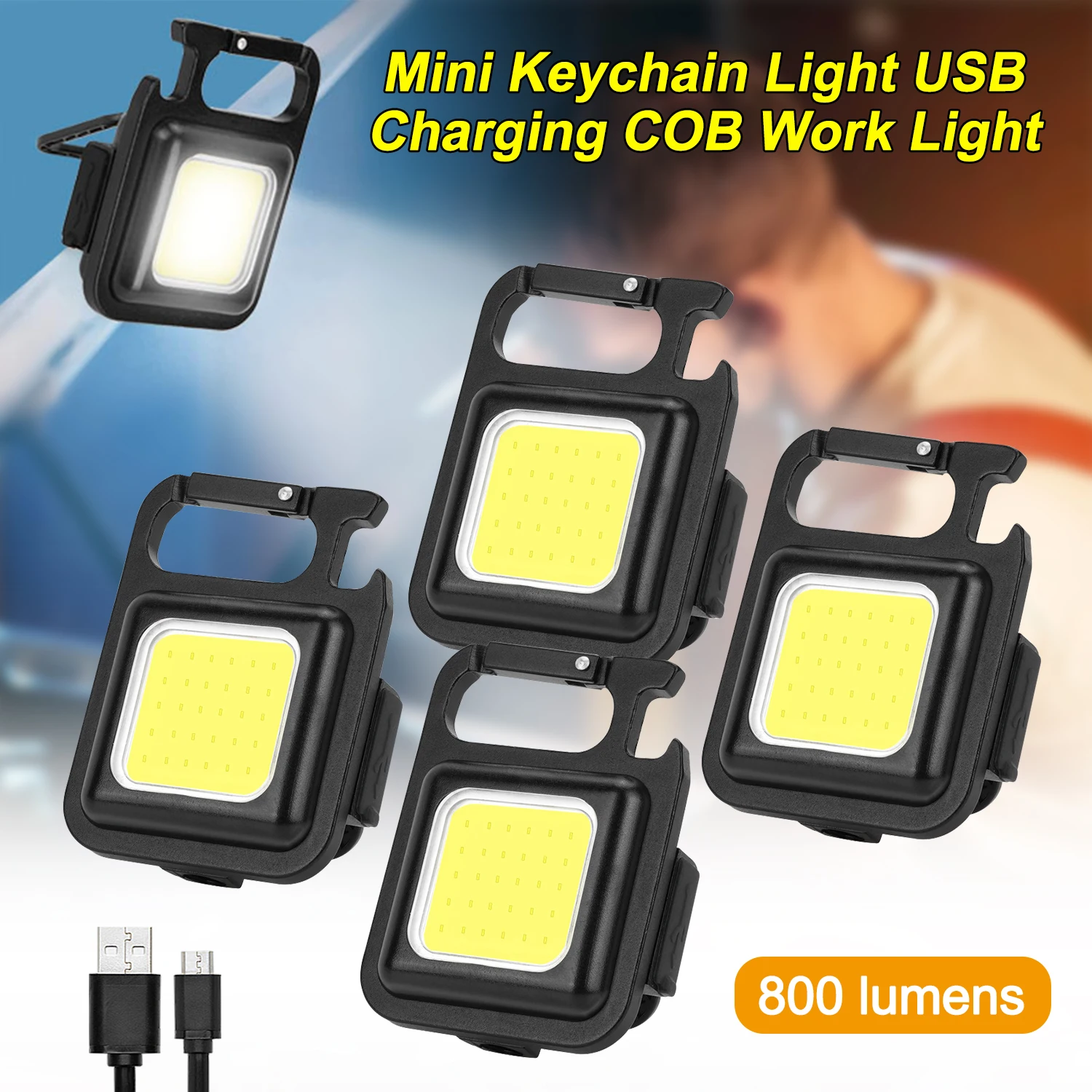 

1/4Pcs 800lm Super Bright Keychain Light LED Mini Lamp USB Rechargeable Car Maintenance Magnetic Work Lights Emergency Light