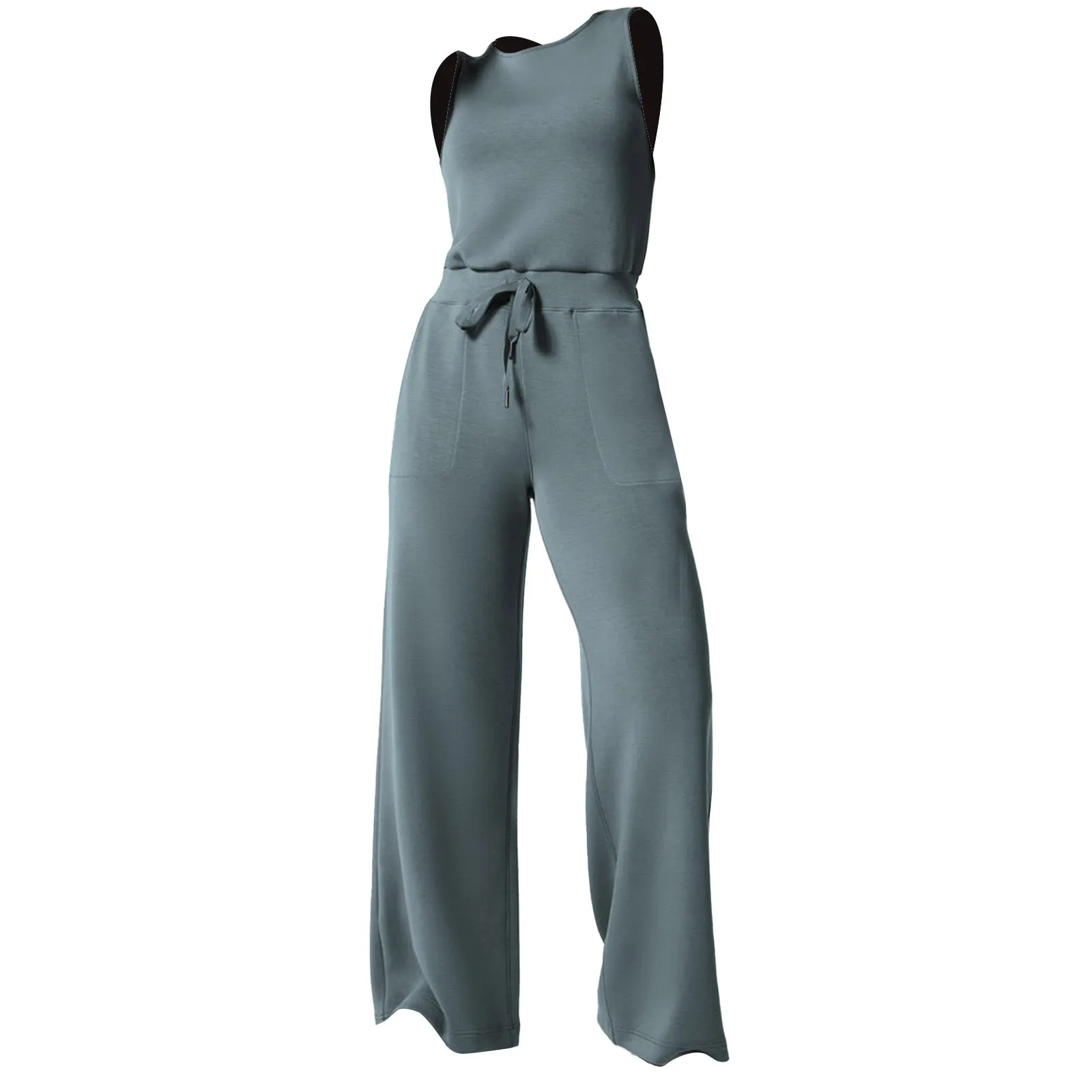 

Summer Loose Women Jumpsuits Solid Color 2024 Casul Sleeveless Cotton Linen Romper Comfortable Lady Elastic Waist Office Overall