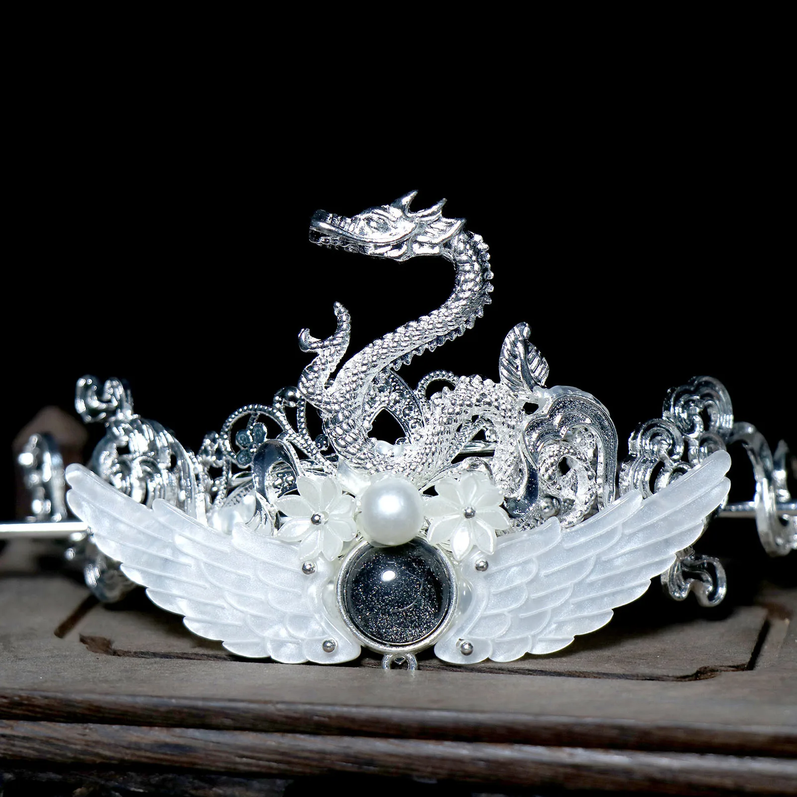 Chinese Hanfu Hair Crown White and Silver Male Retro Headwear with Pearl n Han Cloth Matching Hair DIY Accessory