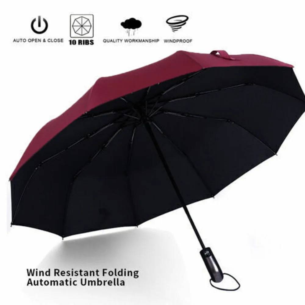 10 Ribs Strong Aluminium Windproof Anti-UV Umbrella Automatic Open Close Folding Umbrella Travel Rain Men Women Umbrellas