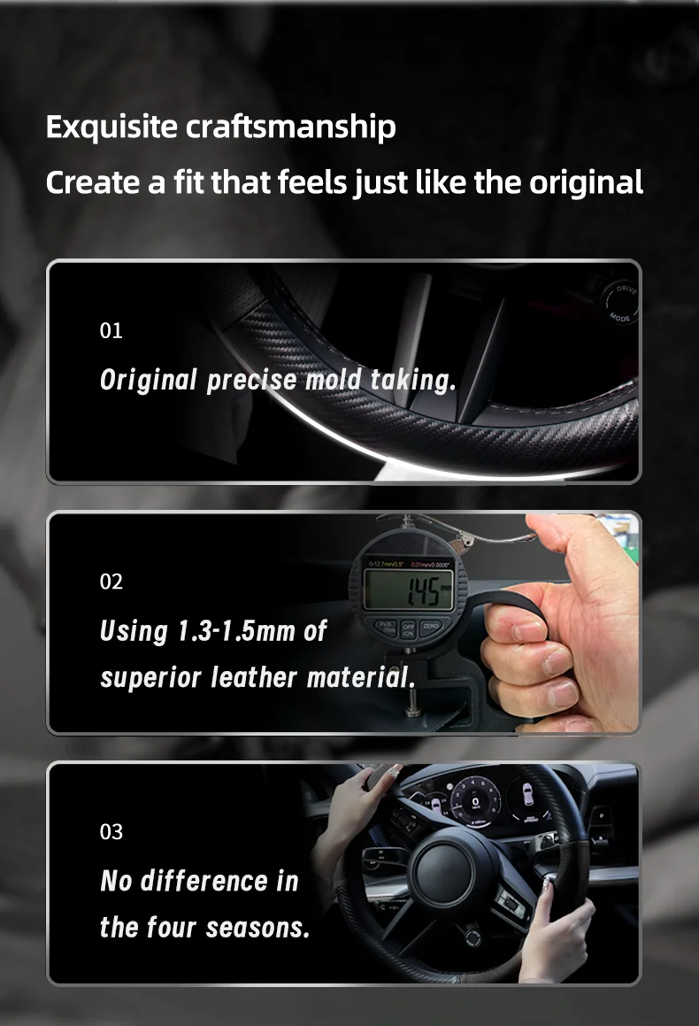 Maßgeschneidertes perforiertes echtes Leder, strukturiertes Lenkrad aus Kohlefaser, Sport-Autozubehör, atmungsaktiv, für Golf, BMW, Fiat – Detail 7